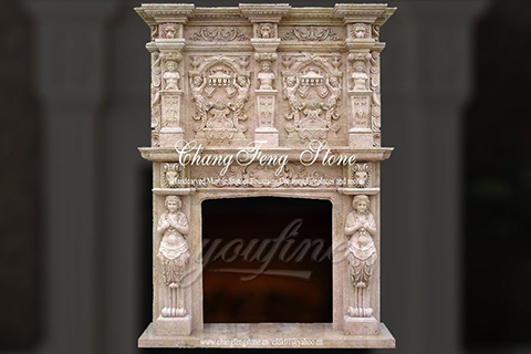 Роскошной декоративной бежевый каминный портал из  мрамора