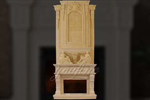 Роскошной декоративной бежевый мраморной каминный портал