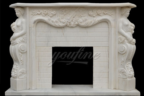 Белые натуральные каминные порталы в квартире из мрамора